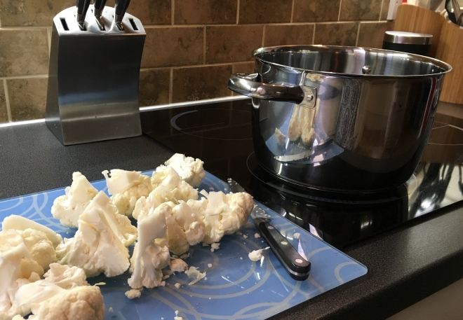 Cauliflower ready to go in the soup pot